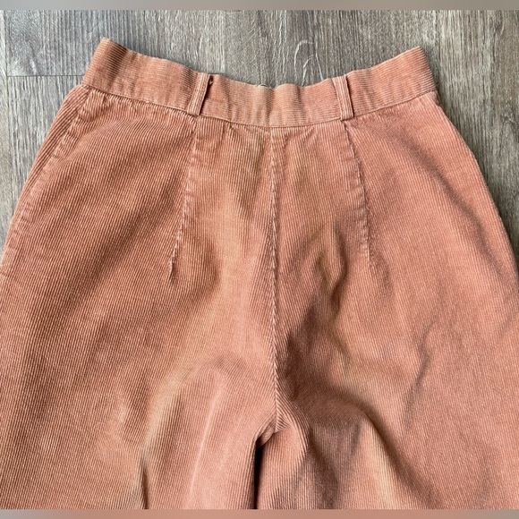 Vintage 70s 80s XS S 24 25 Tan Corduroy Wide Leg Belted Bell Bottoms Pleated - Picture 8 of 16